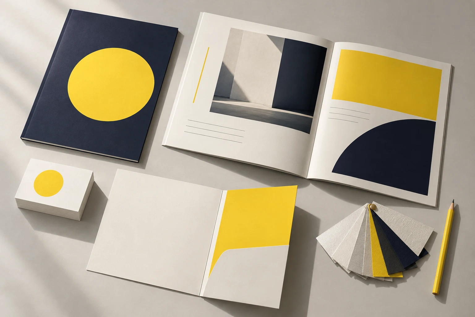 Product visualisation of coordinated corporate brochures, booklets and stationery
